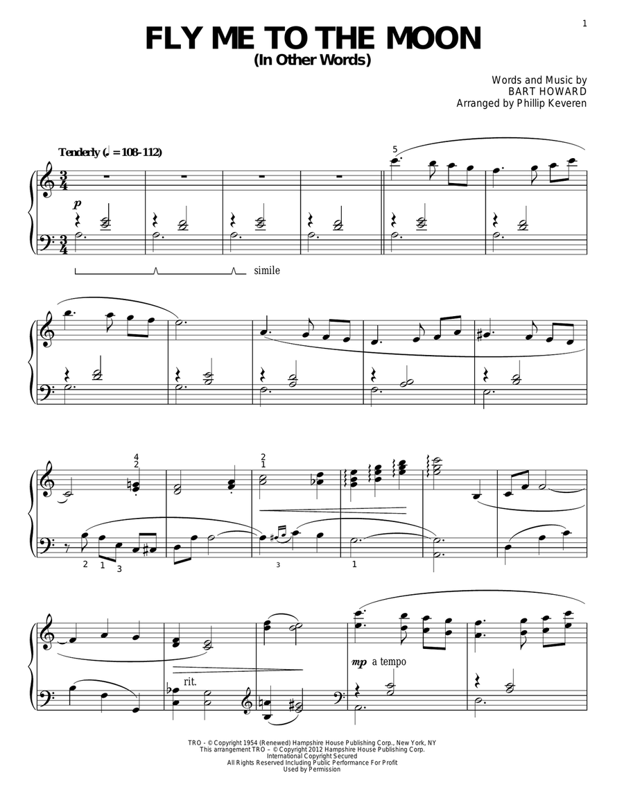 Fly Me To The Moon (In Other Words) (arr. Phillip Keveren) Piano Solo scores gallery preview page 1