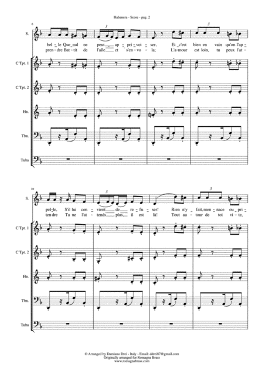 Habanera from Carmen (Brass Quintet and soloist) Brass Quintet scores gallery preview page 3