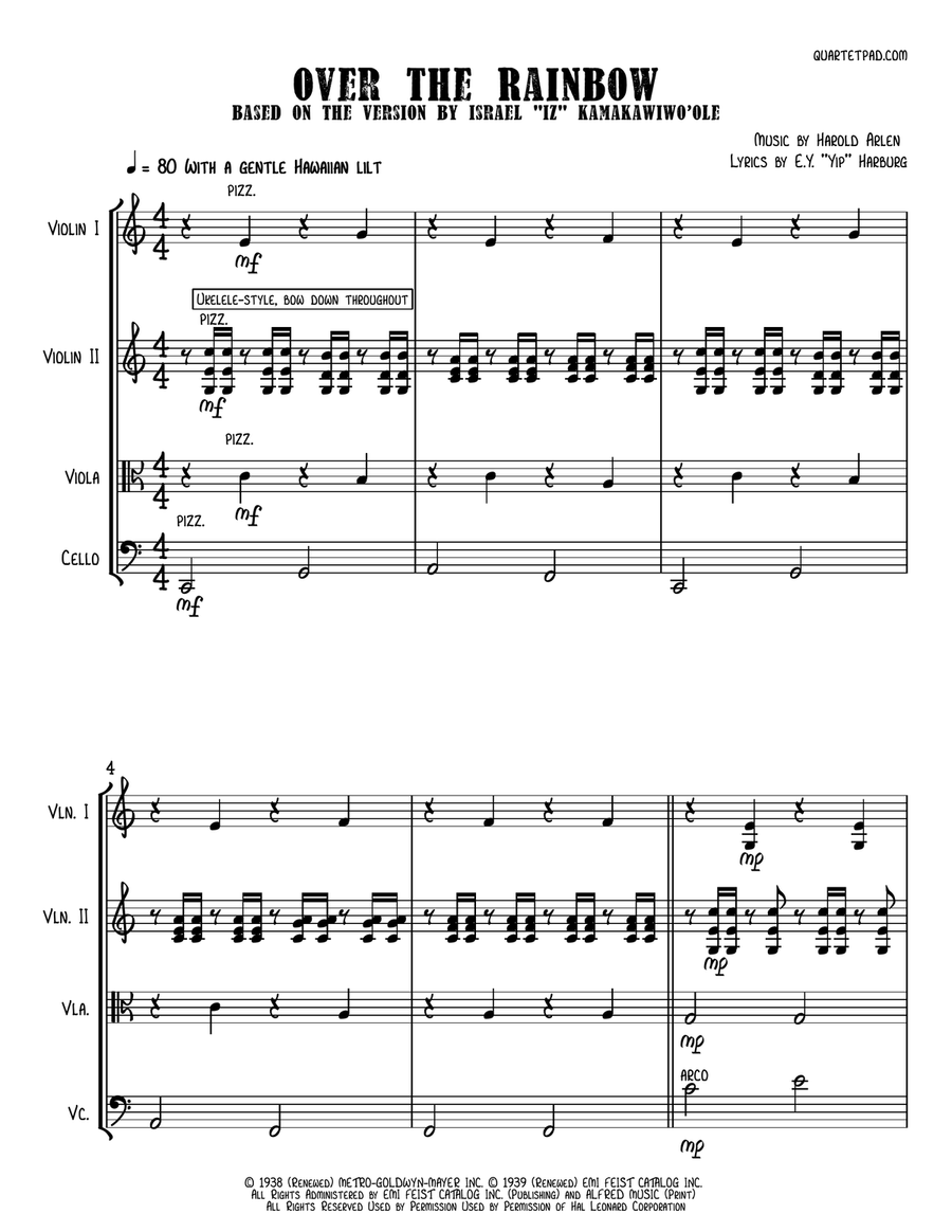 Over The Rainbow (from The Wizard Of Oz) String Quartet scores gallery preview page 1