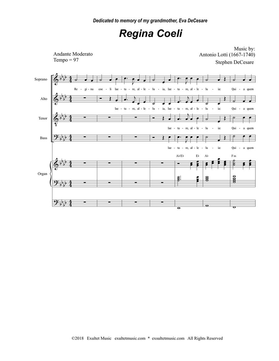 Regina Coeli (for SATB) 4-Part scores gallery preview page 2