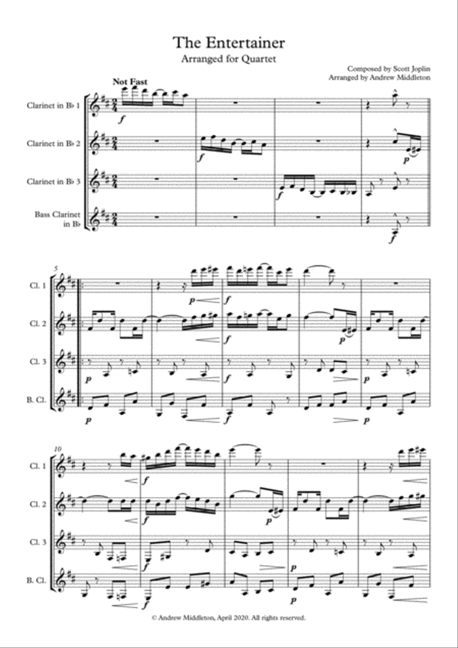 The Entertainer arranged for Clarinet Quartet Clarinet Quartet scores gallery preview page 3