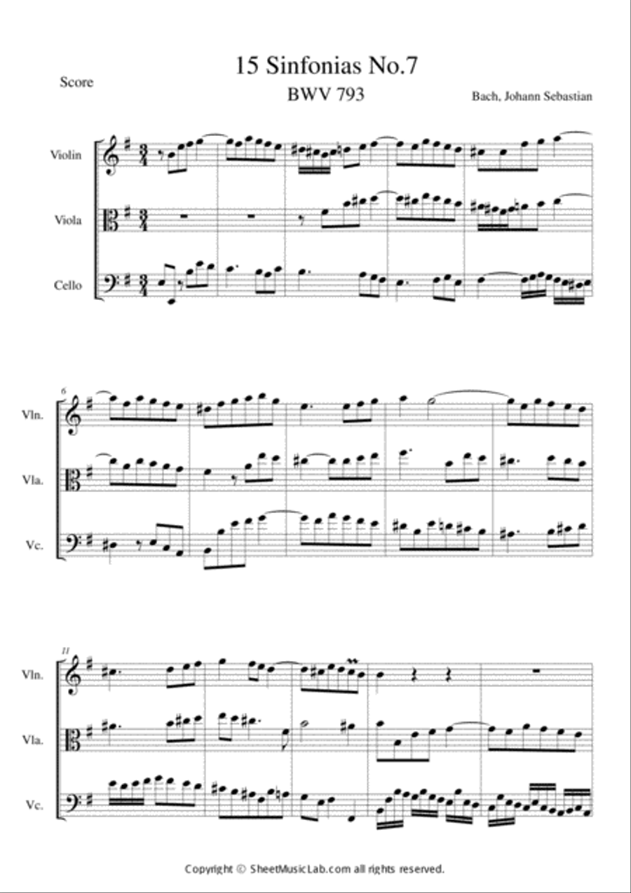 Sinfonias No.7 BWV 793 String Trio scores gallery preview page 1