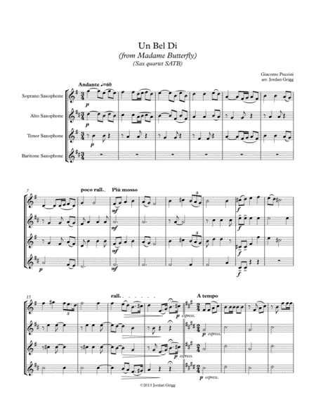 Un Bel Di from Madame Butterfly (Sax quartet SATB) image number null