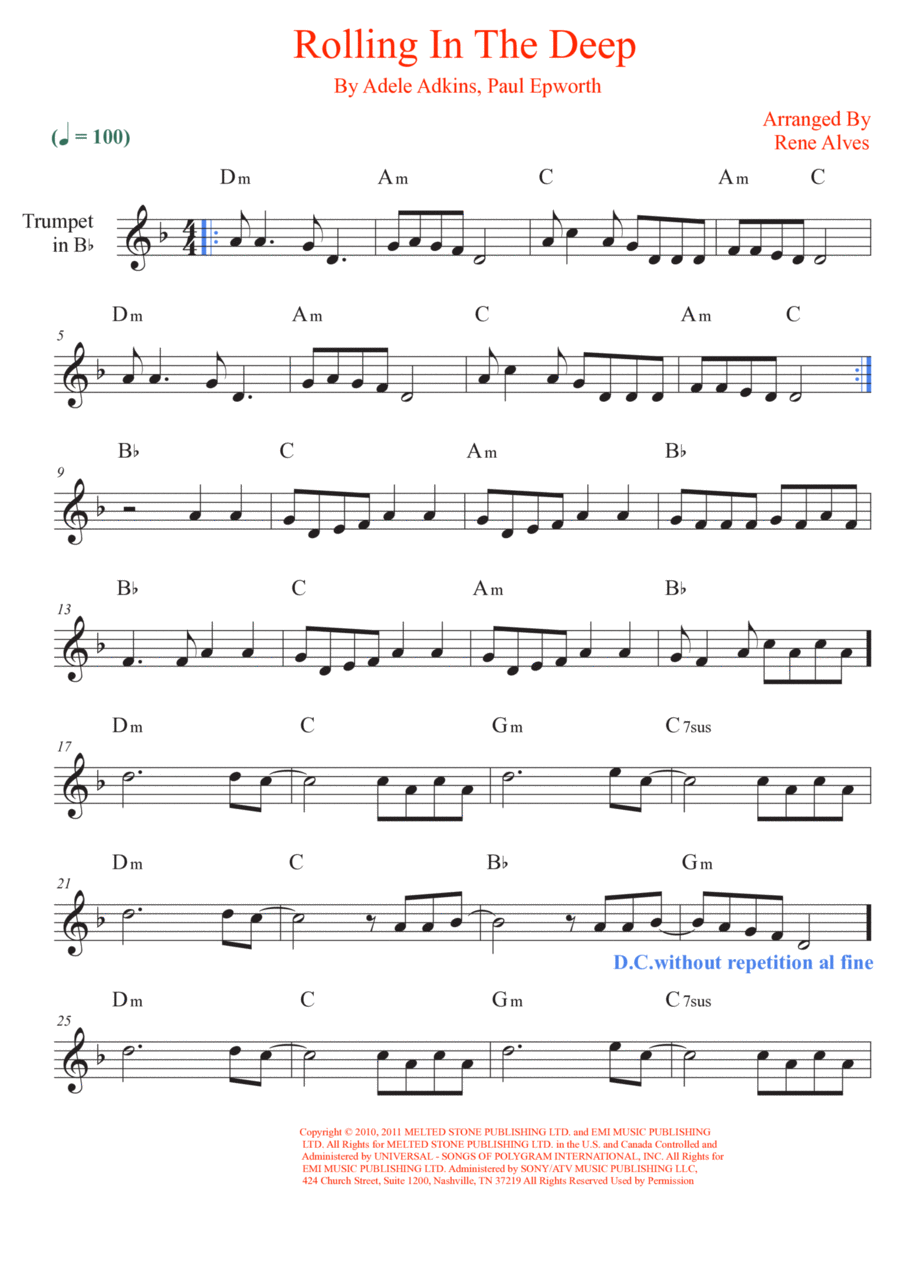 Rolling In The Deep Rolling In The Deep B-Flat Trumpet scores gallery preview page 1