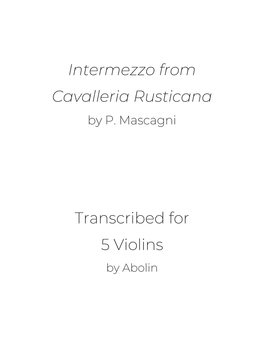 Mascagni: Intermezzo from Cavalleria Rusticana - 5 Violins Chamber Music scores gallery preview page 1