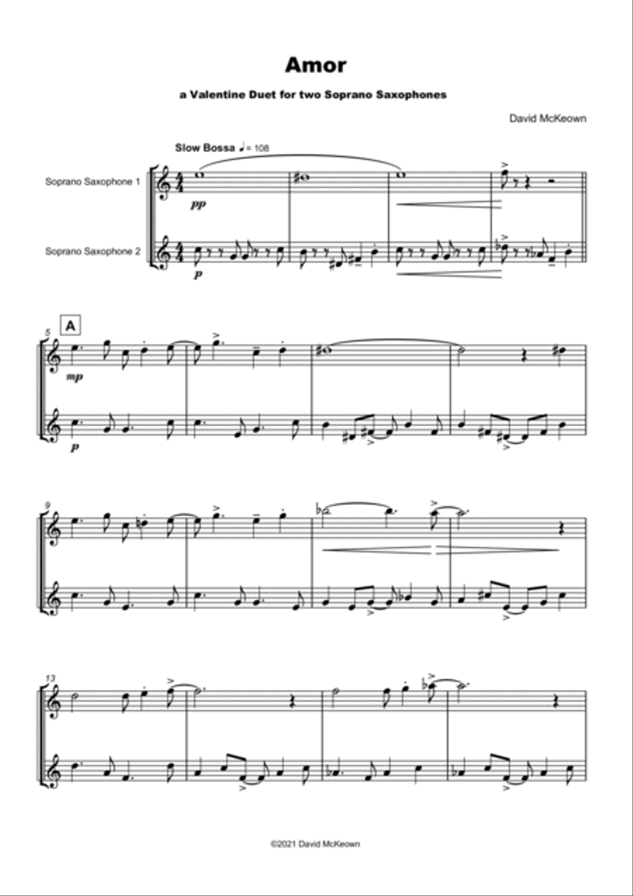 Amor, (Portuguese for Love), Soprano Saxophone Duet Woodwind Duet scores gallery preview page 2