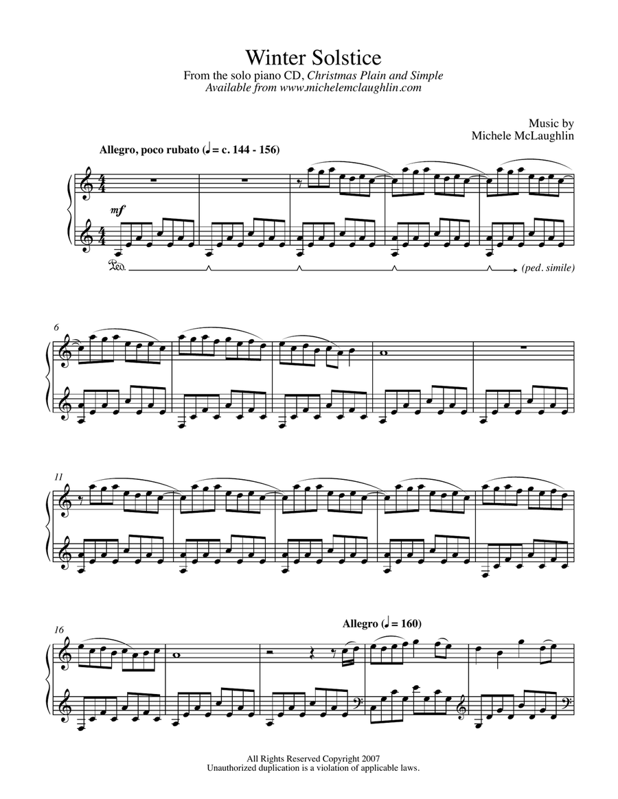 Winter Solstice Winter Solstice Piano Solo scores gallery preview page 1