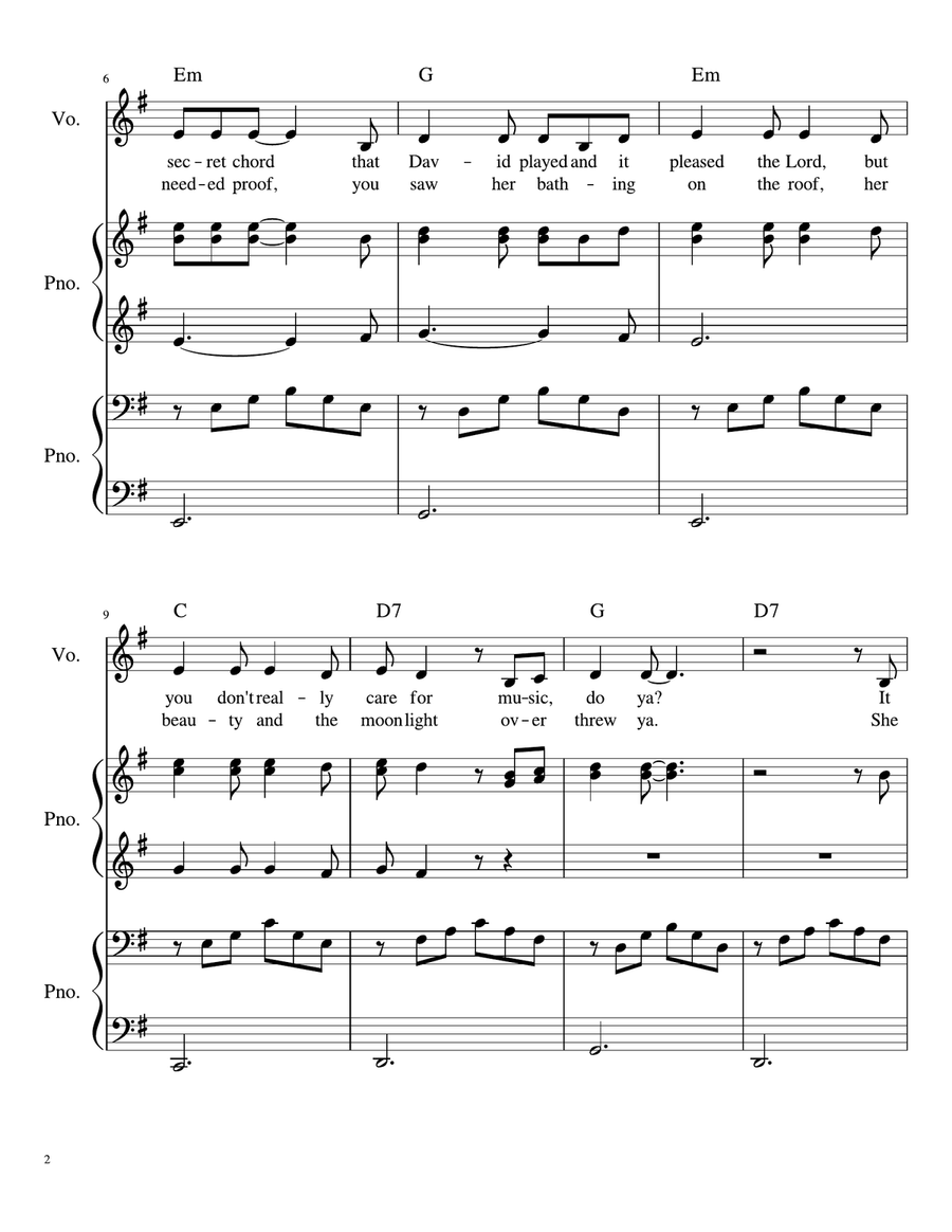 Hallelujah Easy Piano scores gallery preview page 2