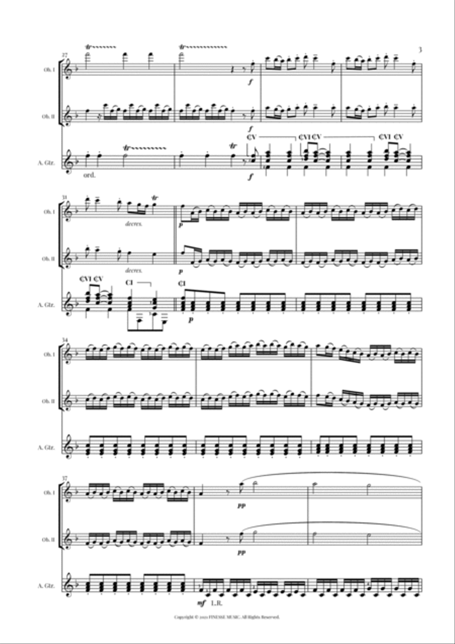 TRIO - Four Seasons Spring (Allegro) for 2 OBOES and ACOUSTIC GUITAR - F Major Small Ensemble scores gallery preview page 5