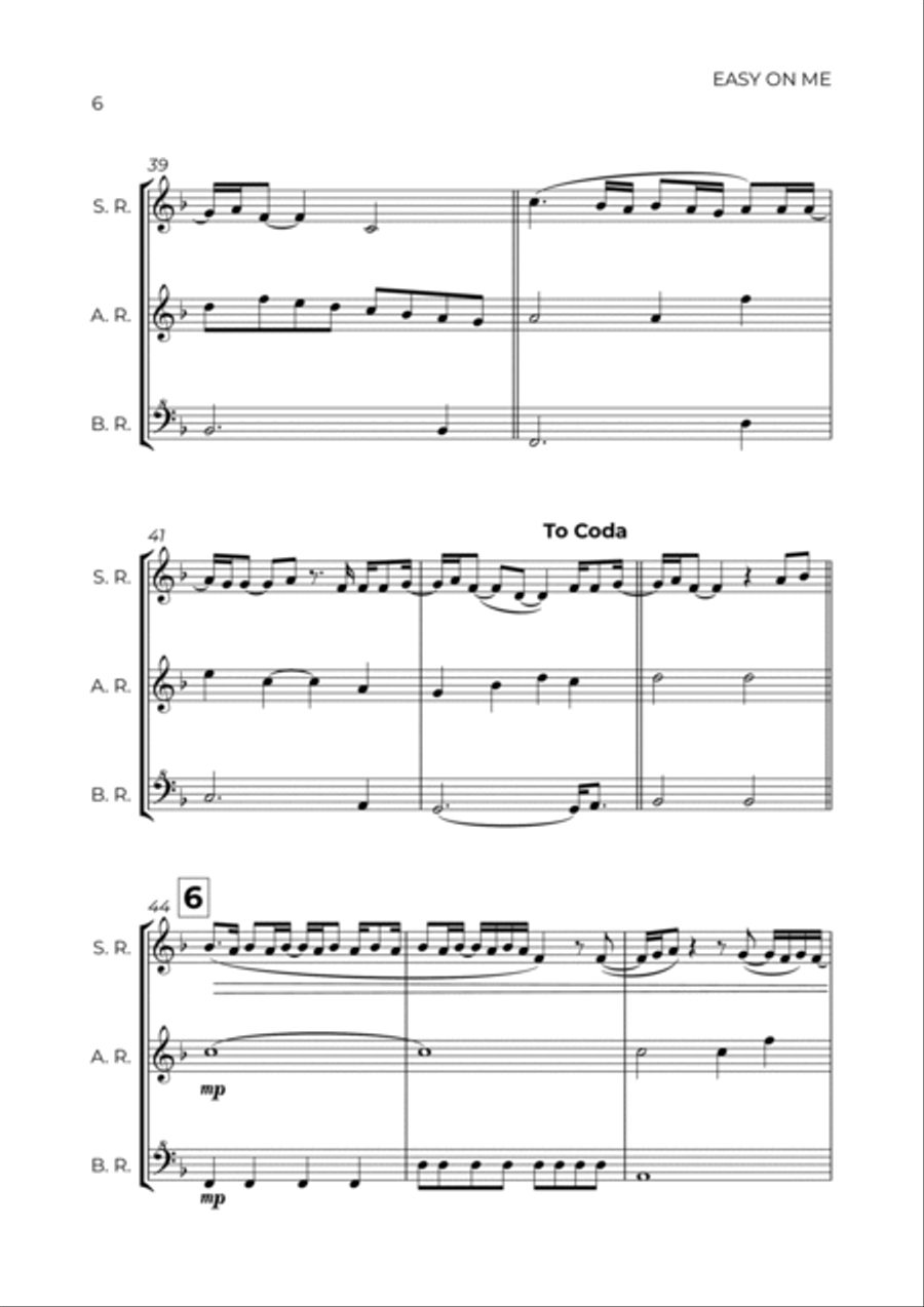 Easy On Me Soprano Recorder scores gallery preview page 6