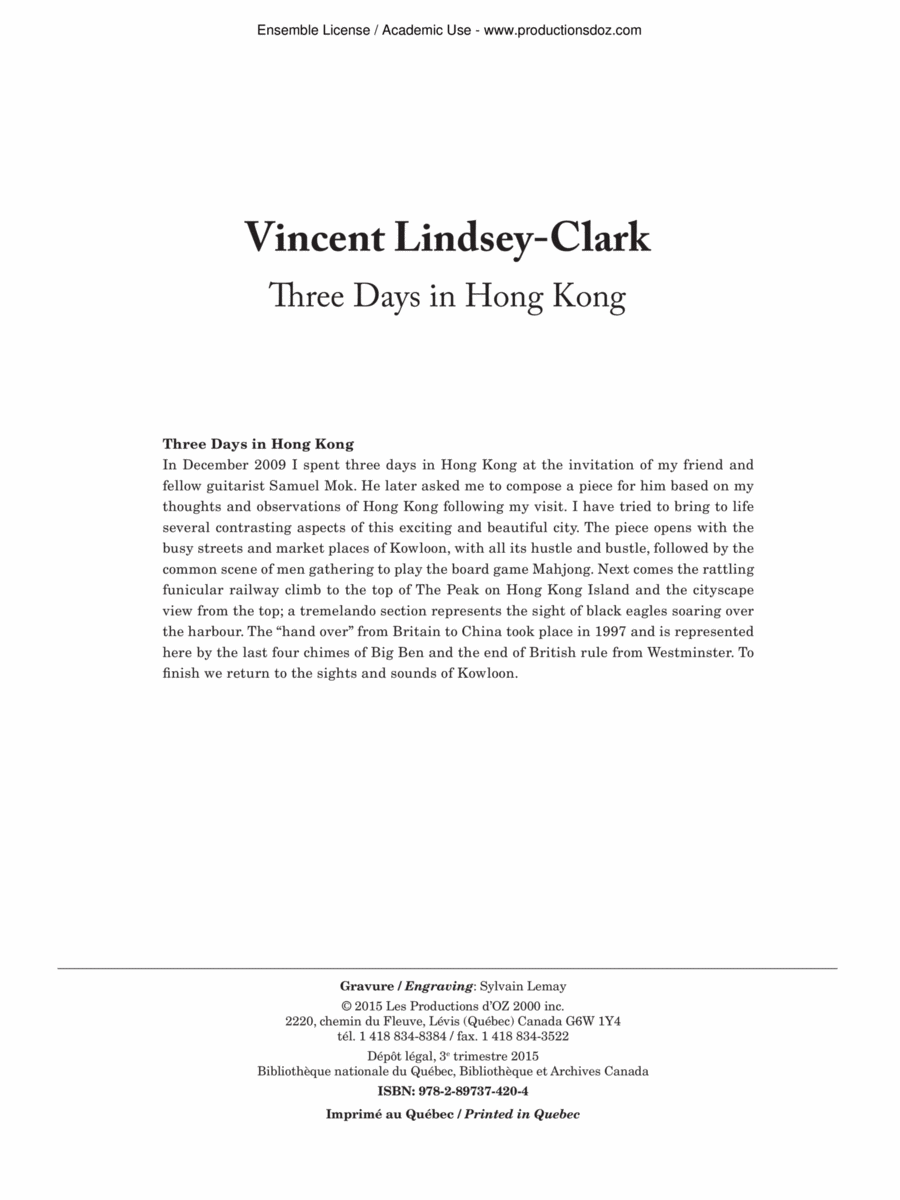 Three Days in Hong Kong Classical Guitar scores gallery preview page 1