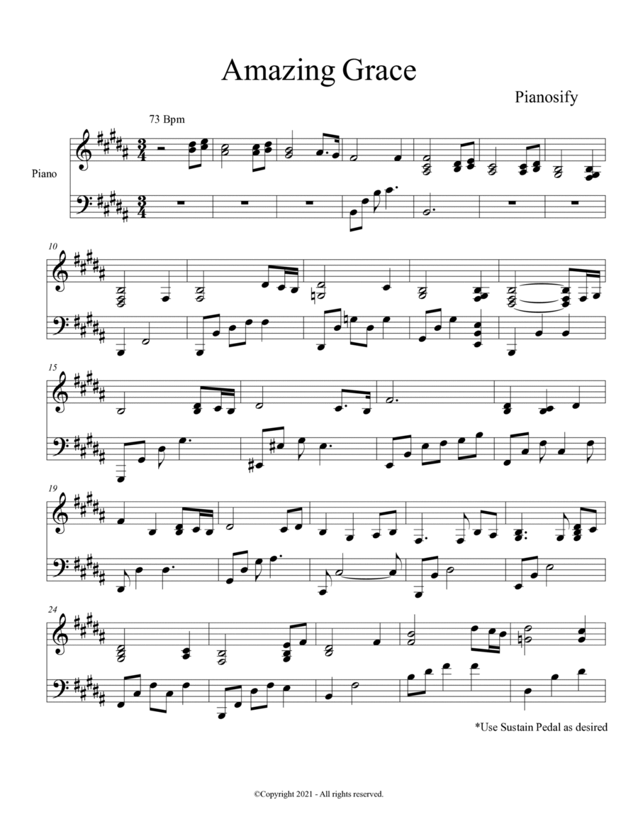 PIANO - Amazing Grace (Piano Hymns Sheet Music PDF)