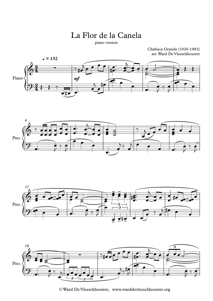 La Flor De La Canela Piano Solo scores gallery preview page 1