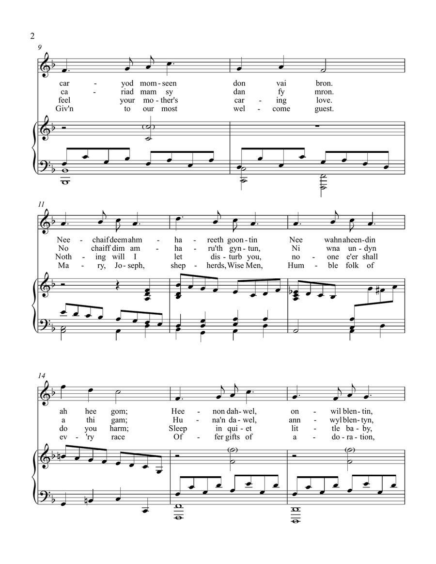 Suo gan/Welsh lullaby - original and Christmas lyrics - med high voice High Voice scores gallery preview page 2