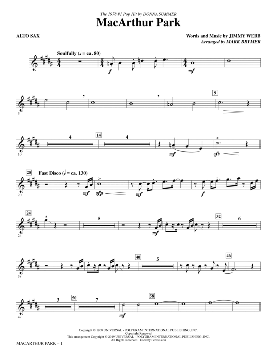 Book cover for MacArthur Park (arr. Mark Brymer) - Alto Sax