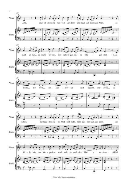 Die Zufriedenheit K349a for Low Voice (Lower key, F major, 6 verses)