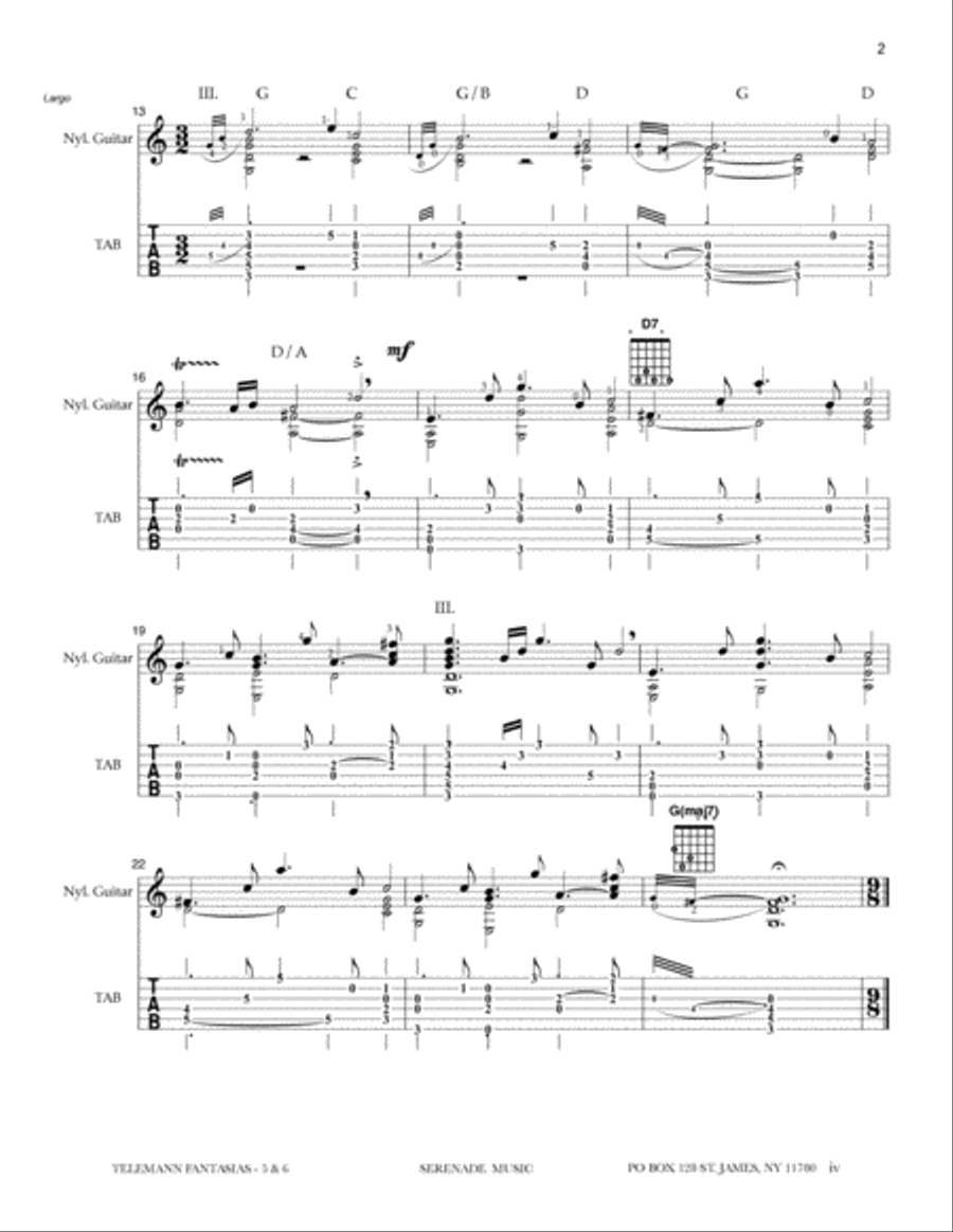 G.P. Telemann - Fantasias No. 5 & 6, adapted and arranged for solo guitar Classical Guitar scores gallery preview page 4