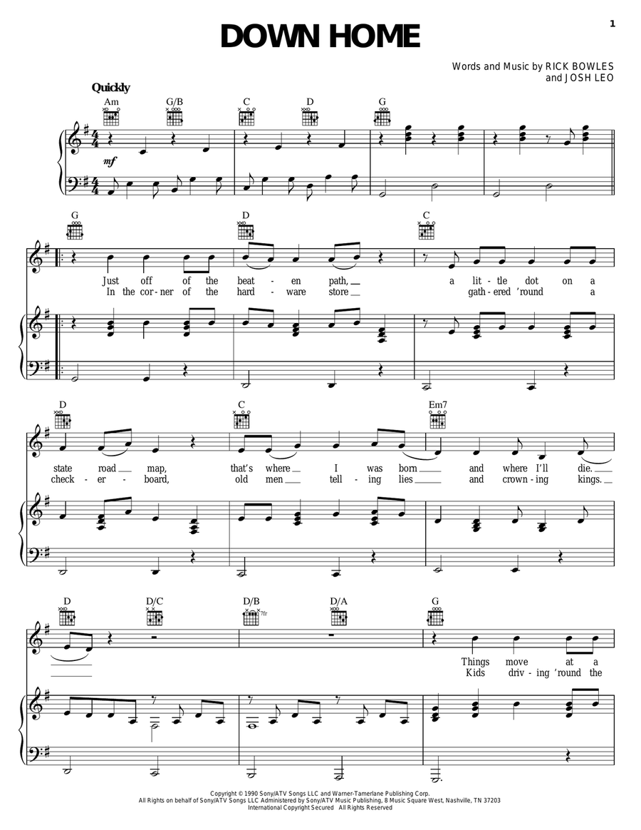 Down Home Piano, Vocal, Guitar scores gallery preview page 1