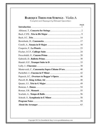Book cover for Baroque Trios for Strings - Violin A, Viola B, and Cello C (3 books)