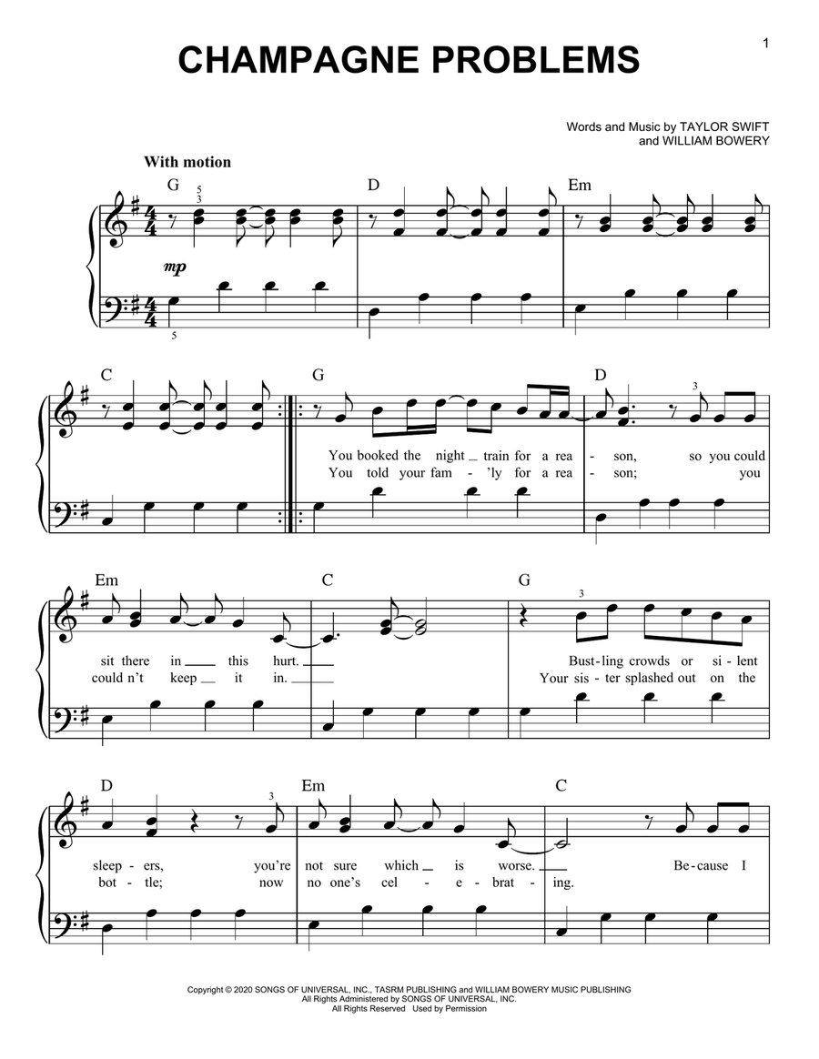 champagne problems Easy Piano scores gallery preview page 1
