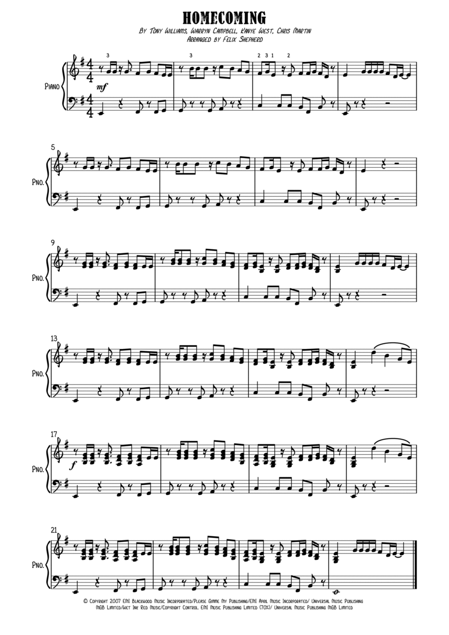 Homecoming Piano Solo scores gallery preview page 1