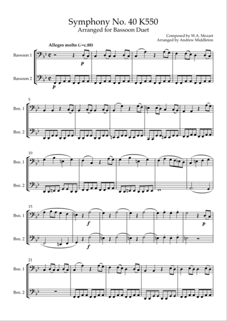 Symphony No. 40 arranged for Bassoon Duet Woodwind Duet scores gallery preview page 3