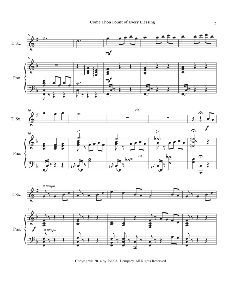 Come Thou Fount of Every Blessing (Tenor Sax and Piano) Tenor Saxophone scores gallery preview page 6