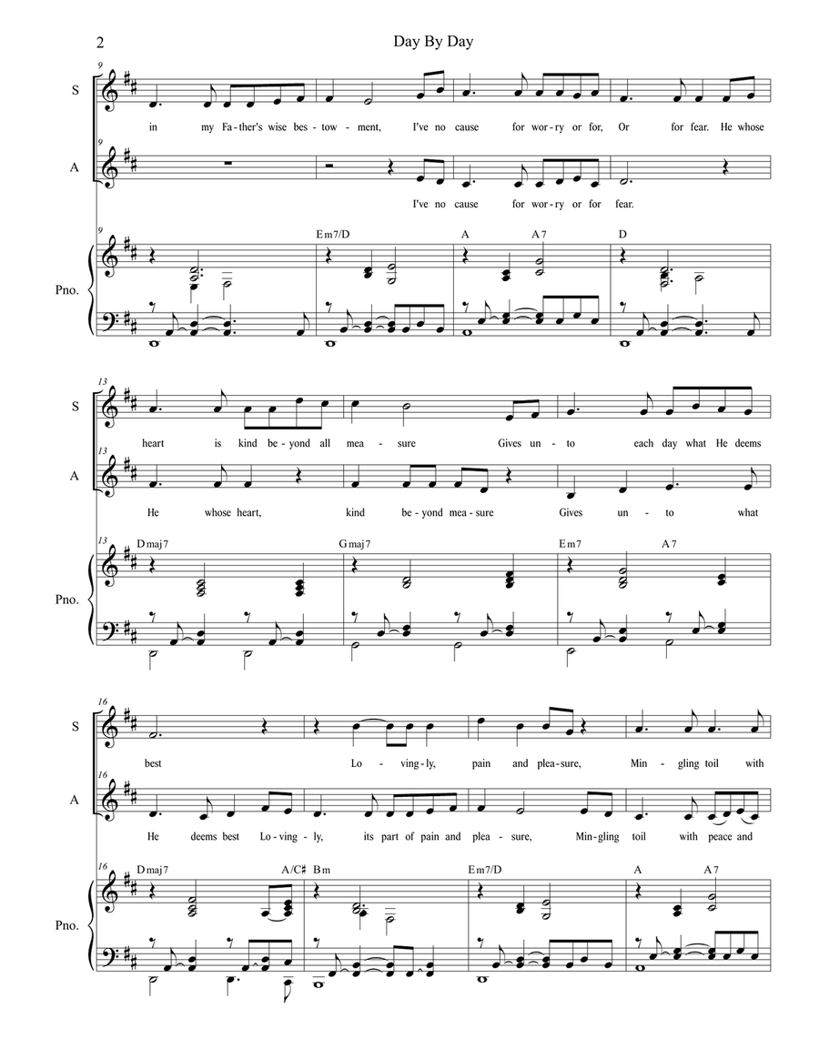 Day By Day (Duet for Soprano and Alto solo) Alto Voice scores gallery preview page 2