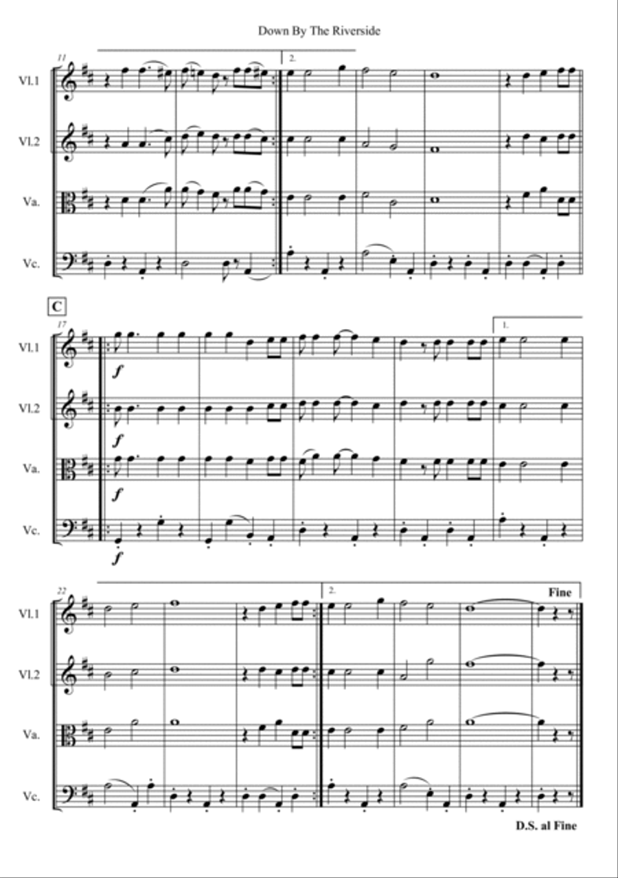 Down By The Riverside String Quartet scores gallery preview page 2