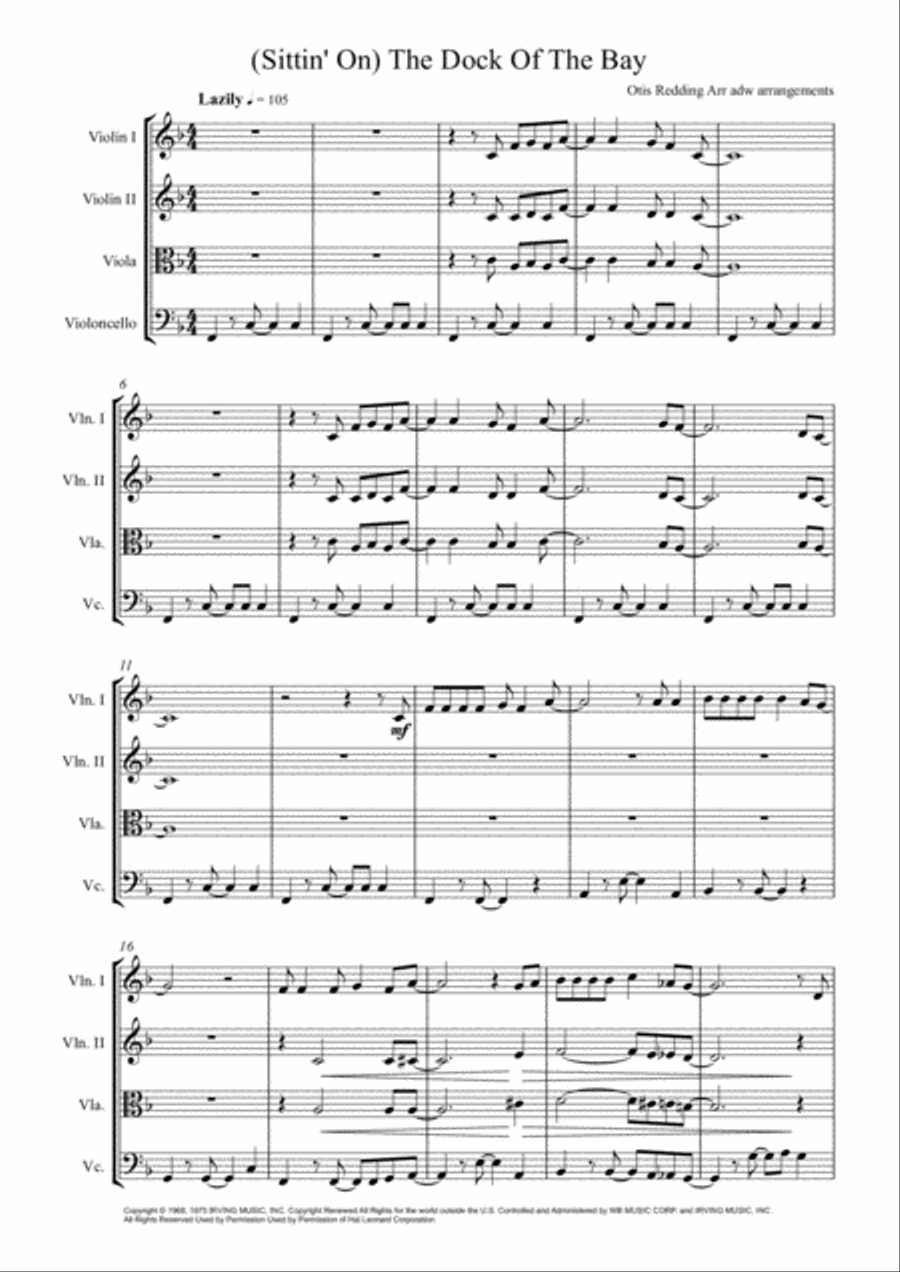 (Sittin' On) The Dock Of The Bay String Quartet scores gallery preview page 2