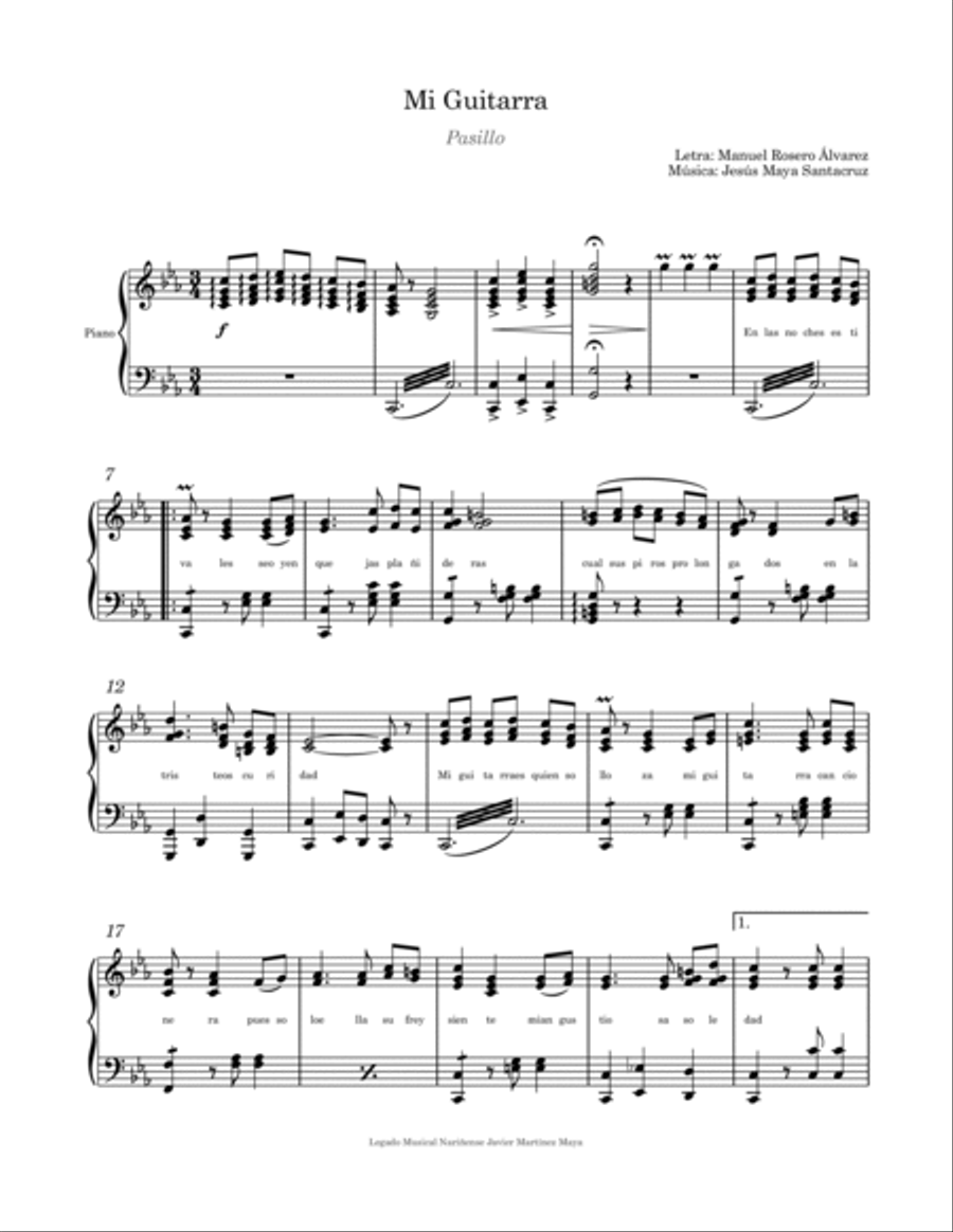 Mi Guitarra - Pasillo for Piano Piano Solo scores gallery preview page 2