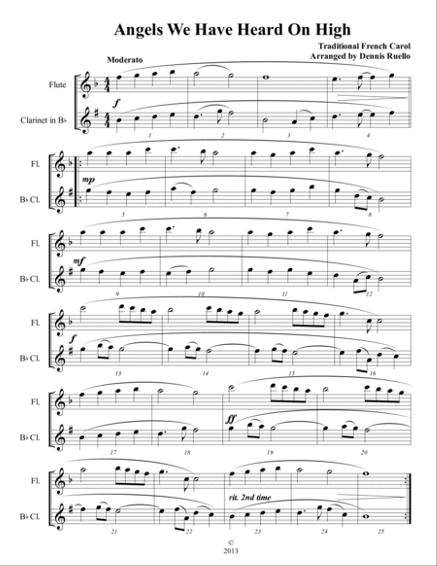 6 Traditional Christmas Carols for Flute and Clarinet Duet - Intermediate level Woodwind Duet scores gallery preview page 4