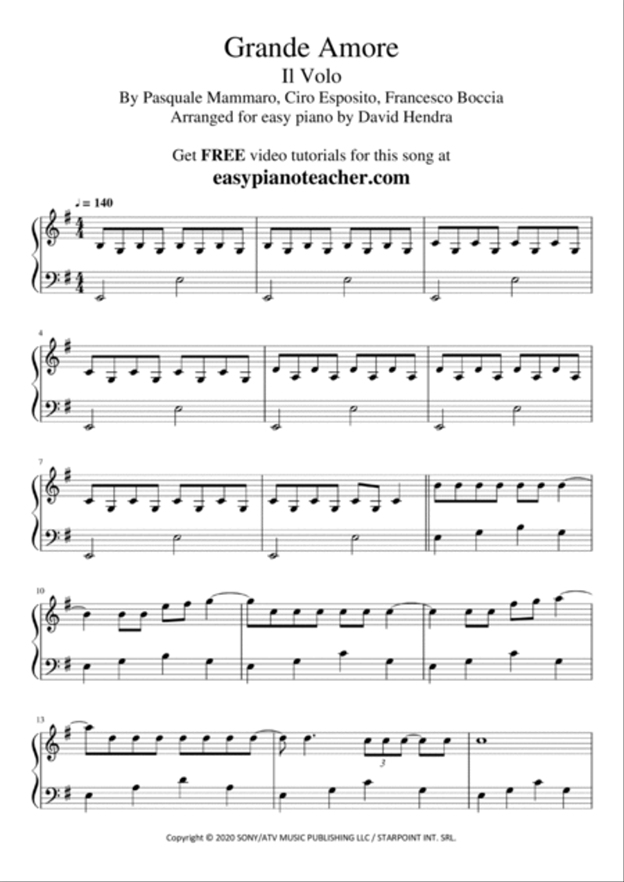Grande Amore Easy Piano scores gallery preview page 2