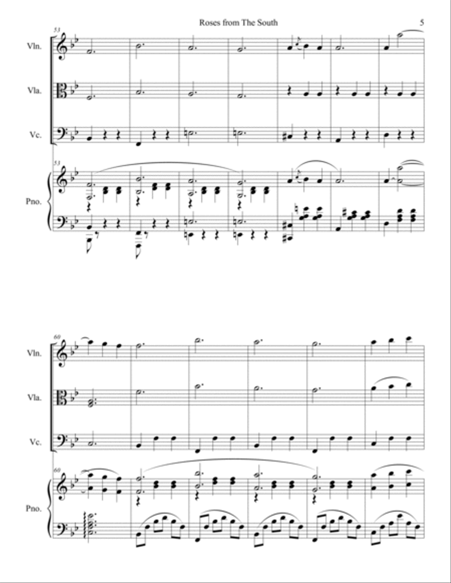 Johann Strauss II - Roses from the South (Rosen aus dem Süden) Waltz for piano quartet Piano Quartet scores gallery preview page 5