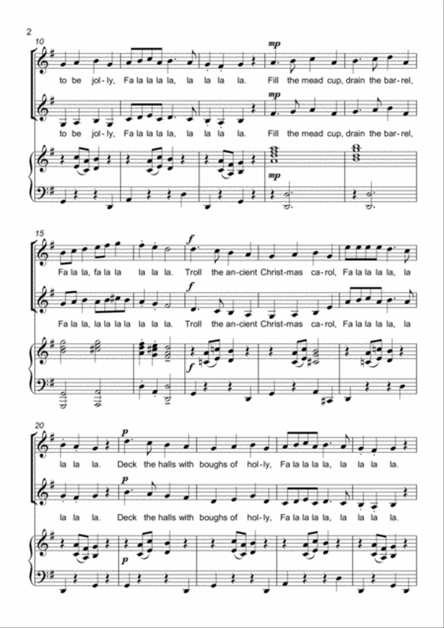 Deck the Halls with Boughs of Holly (Deck the Hall) - SA - Two Part Choir SA scores gallery preview page 2
