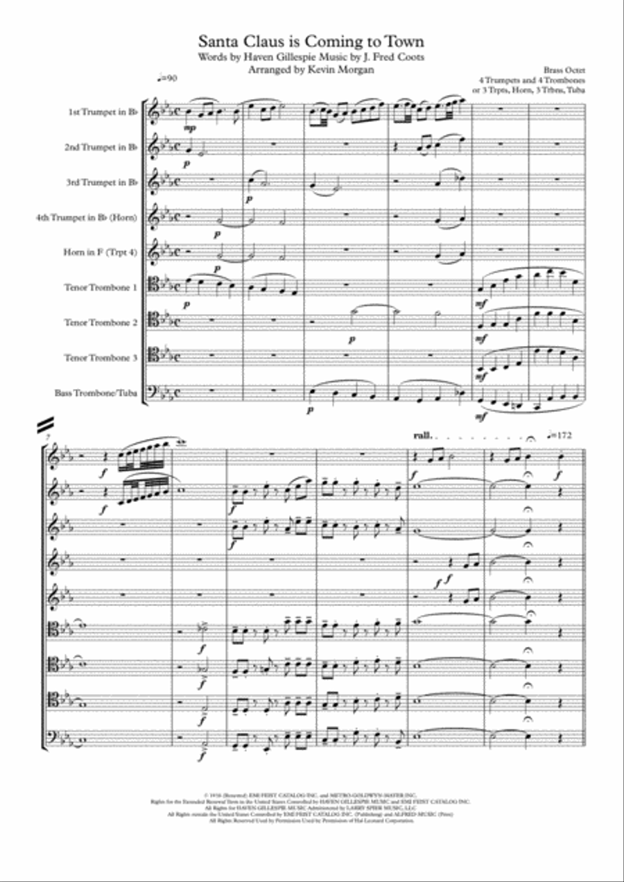 Santa Claus Is Comin' To Town Brass Ensemble scores gallery preview page 1