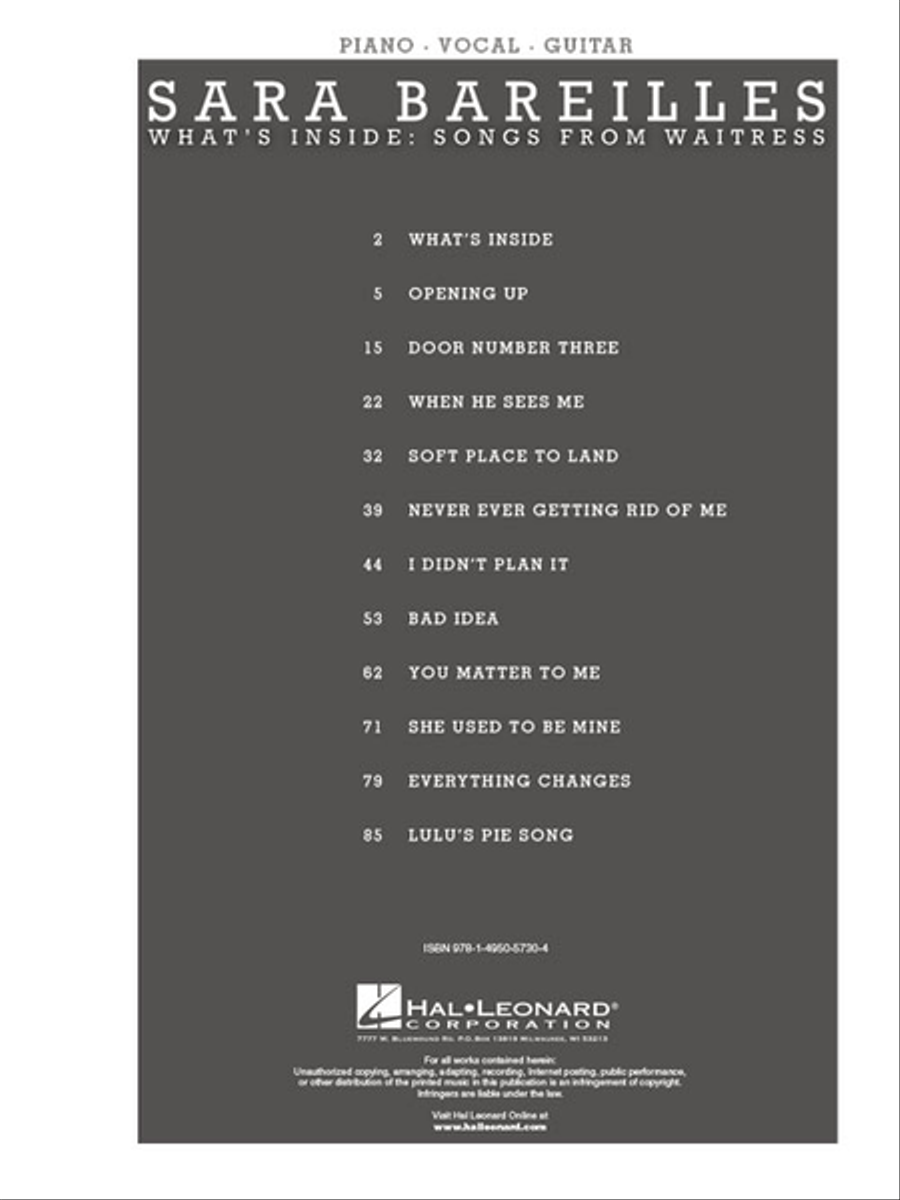Sara Bareilles – What's Inside: Songs from Waitress Piano, Vocal, Guitar scores gallery preview page 2