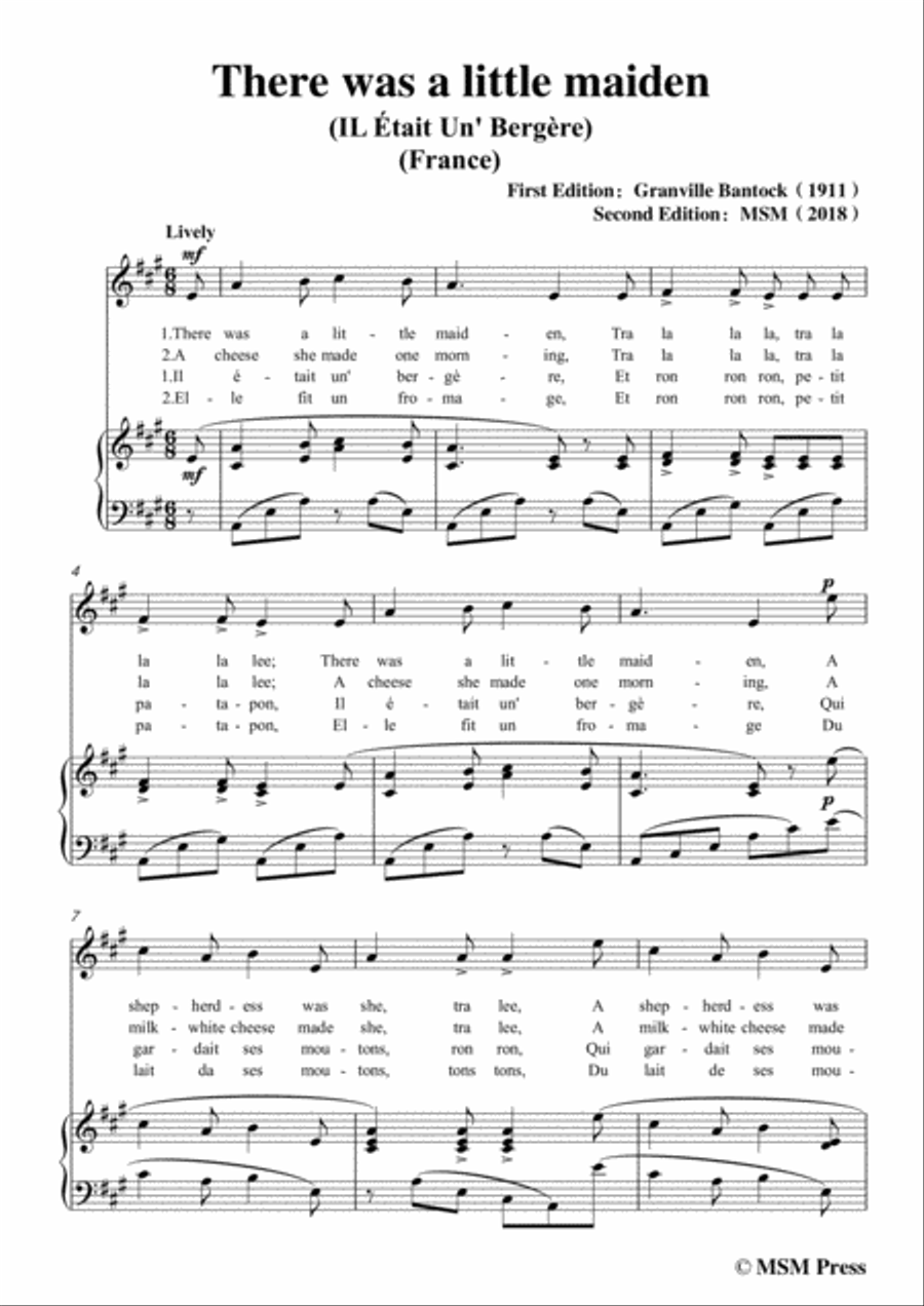 Bantock-Folksong,There was a little maiden(Il était un'bergère),in A Major,for Voice and Piano Voice Solo scores gallery preview page 3