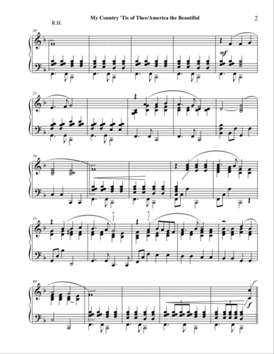 My Country 'Tis of Thee/America the Beautiful medley, piano solo Piano Solo scores gallery preview page 3