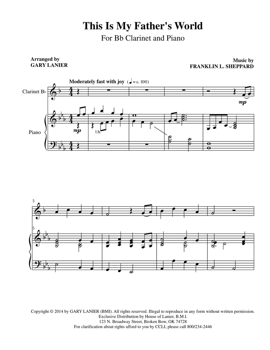 THREE HYMN ARRANGEMENTS for Bb CLARINET and PIANO (Duet – Clarinet/Piano with Clarinet Part) image number null