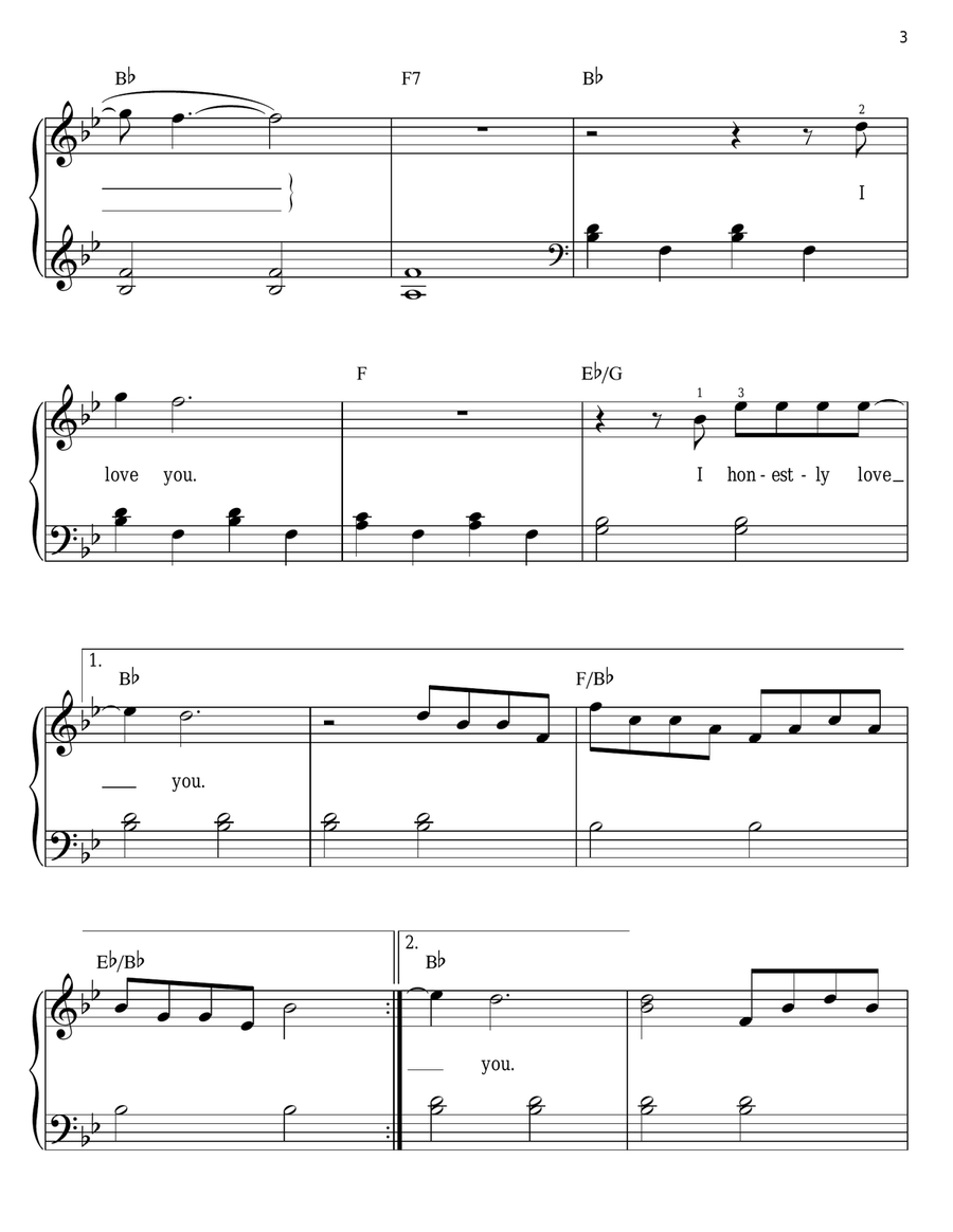 I Honestly Love You (from The Boy From Oz) Easy Piano scores gallery preview page 3