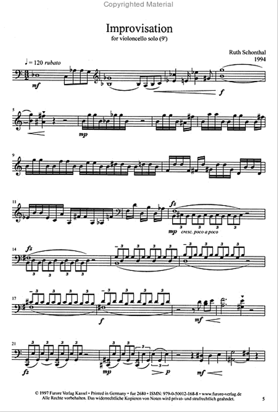 Improvisation for Solo Cello Cello Solo scores gallery preview page 2
