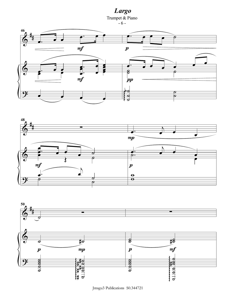 Dvořák: Largo from the New World Symphony for Trumpet & Piano B-Flat Trumpet scores gallery preview page 6