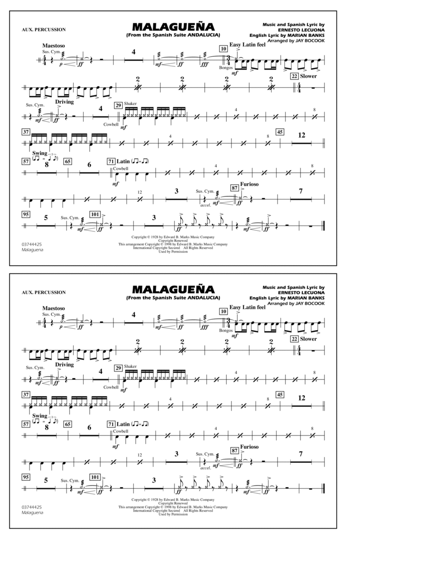Malagueña (arr. Jay Bocook) - Aux Percussion Marching Band scores gallery preview page 1