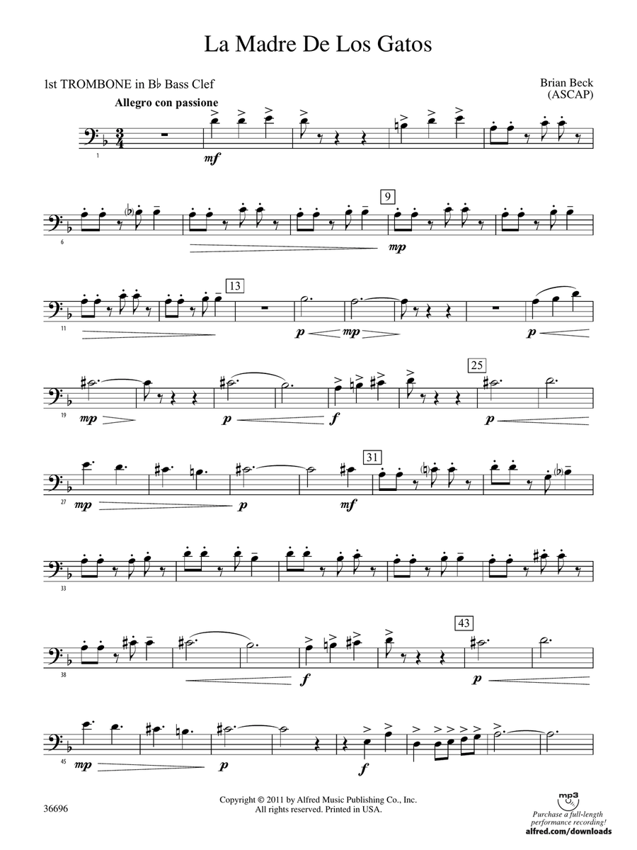 La Madre de los Gatos: (World Part) 1st B-flat Trombone B.C.