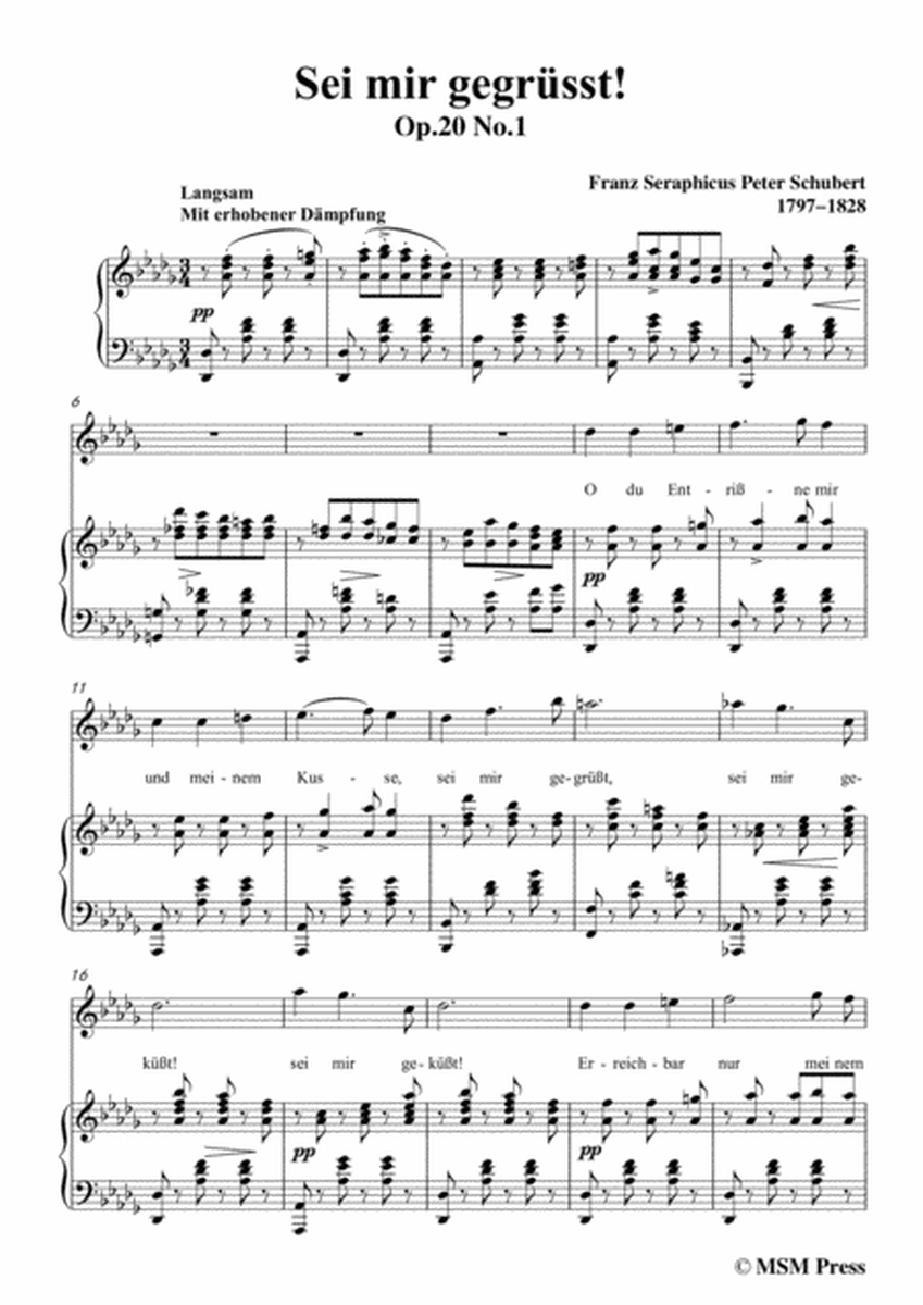 Schubert-Sei mir gegrüsst!,Op.20 No.1,in D flat Major,for Voice&Piano image number null
