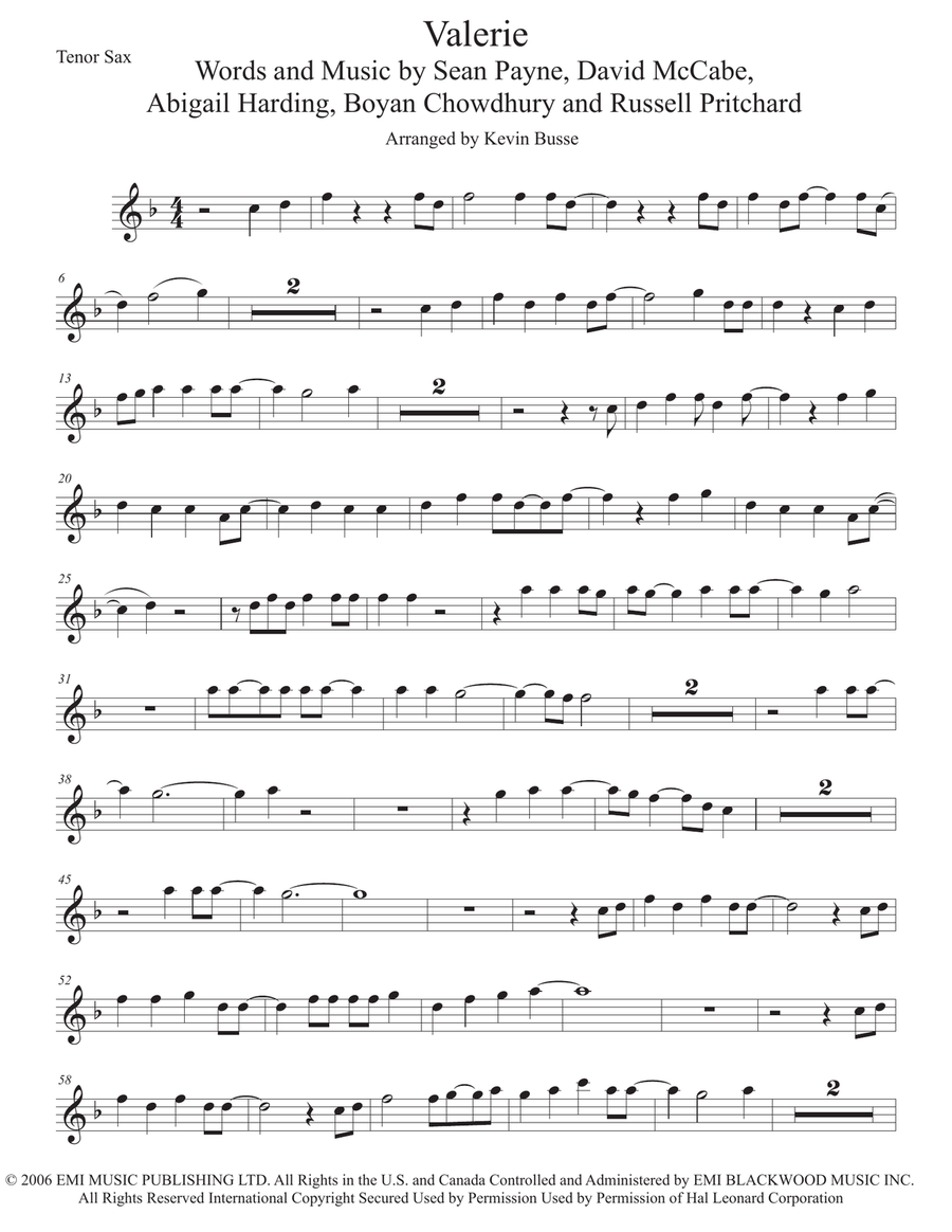 Valerie Valerie Tenor Saxophone scores gallery preview page 1