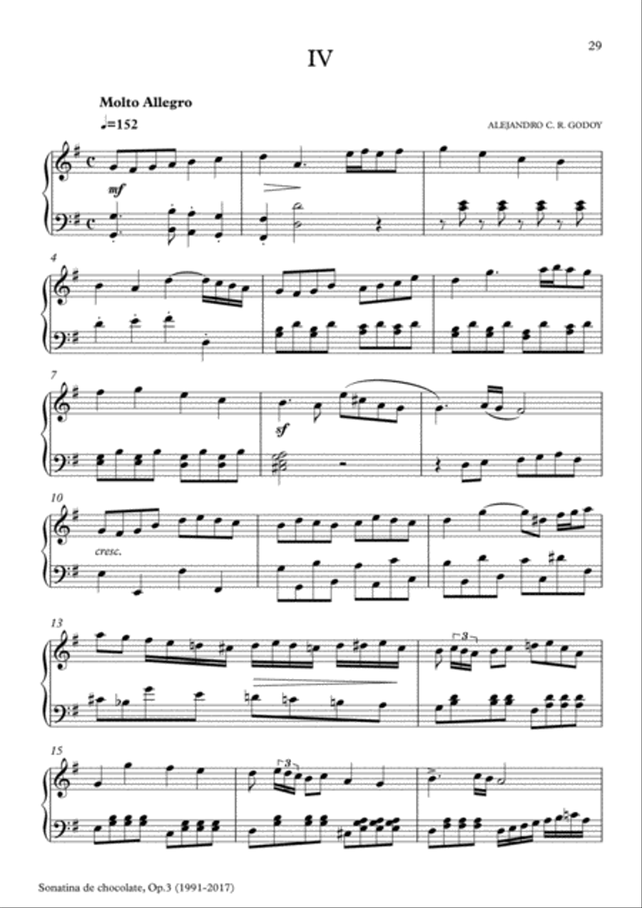 Sonatina de chocolate, Op.3 (para piano) (2017) - IV. Molto Allegro Piano Solo scores gallery preview page 1