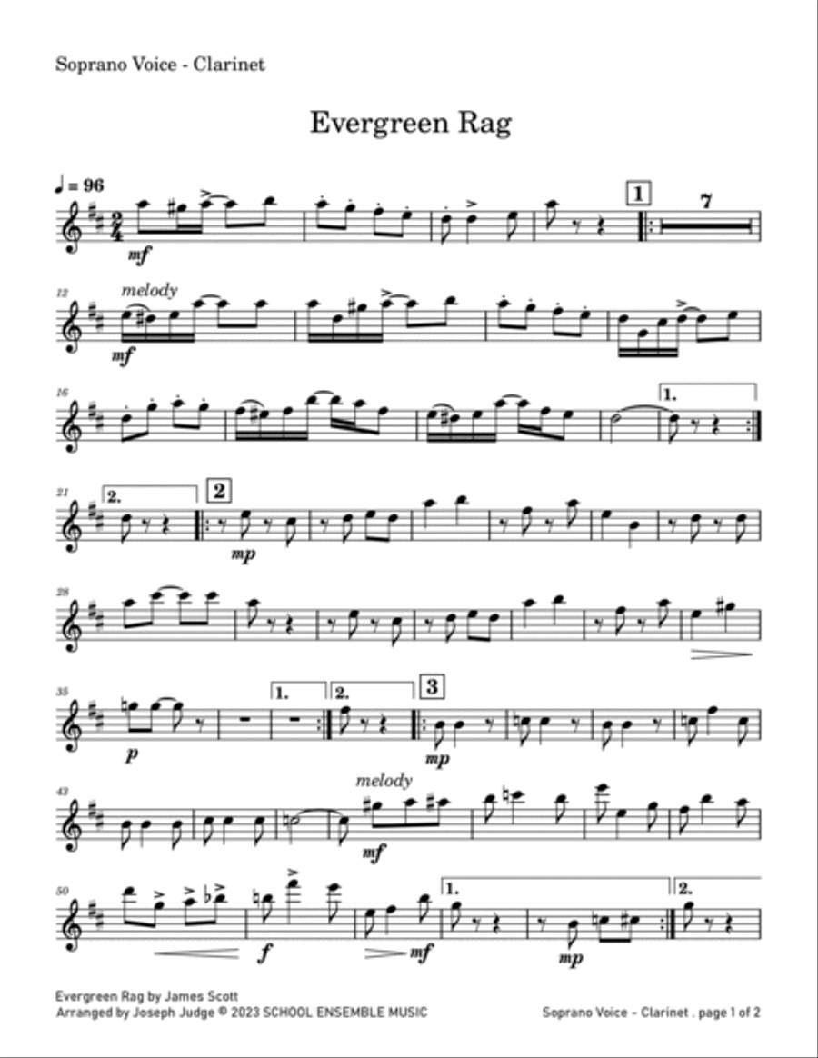 Evergreen Rag by James Scott for Clarinet Quartet in Schools Clarinet Quartet scores gallery preview page 6