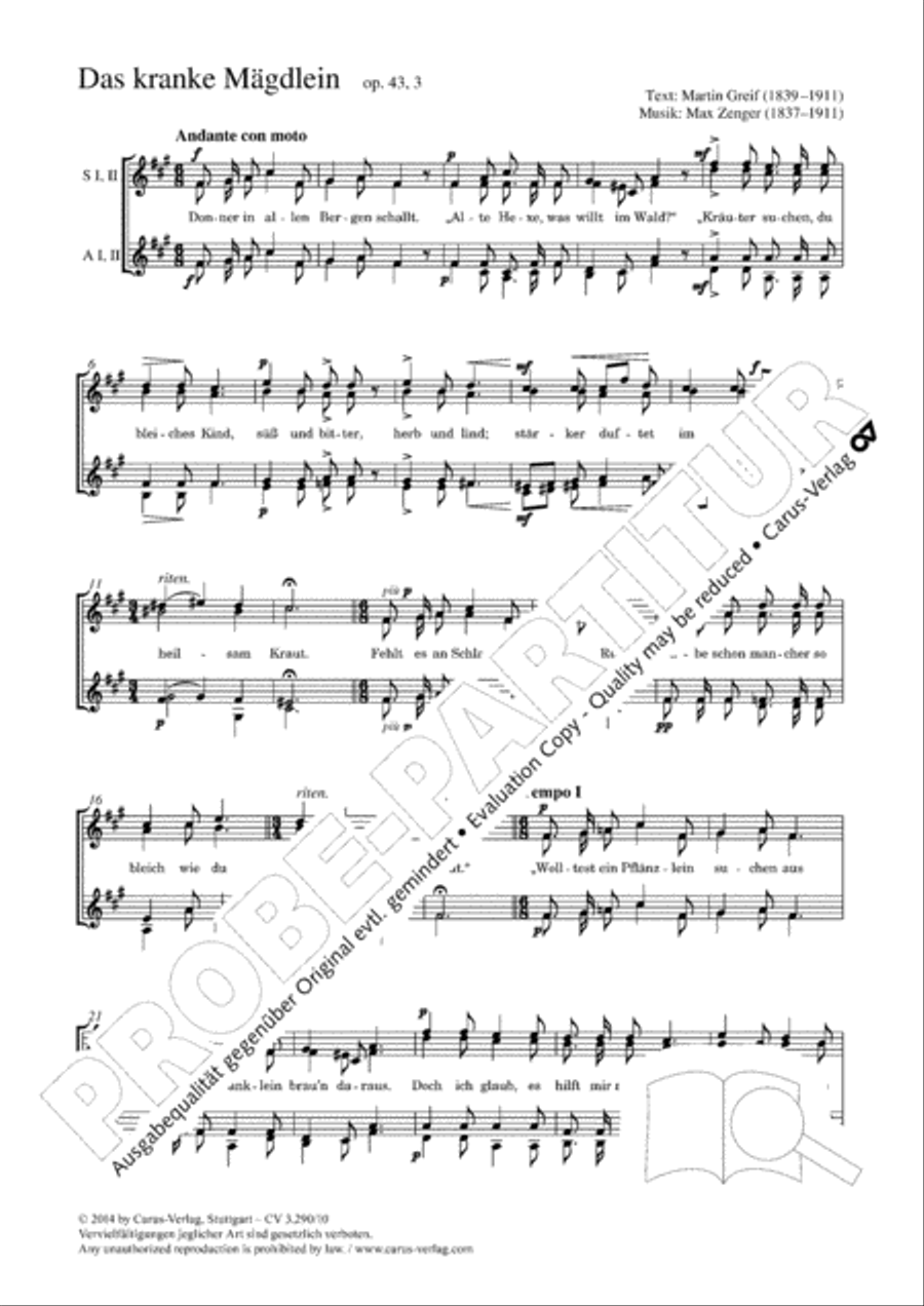 Das kranke Magdlein Das kranke Magdlein SSAA scores gallery preview page 2